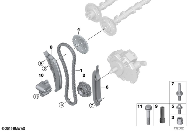 2009 BMW X5 Timing Chain Guide Rail Diagram for 11312249627