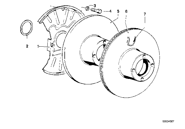 1982 BMW 320i Front Brake / Brake Disc Diagram