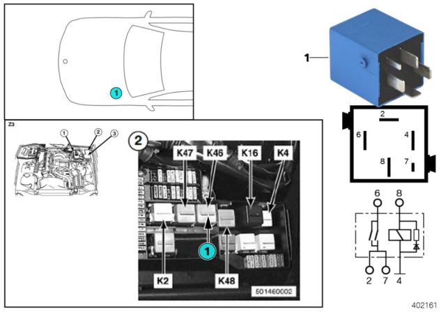 2002 BMW Z3 Relay, High-Beam Headlights Diagram 2