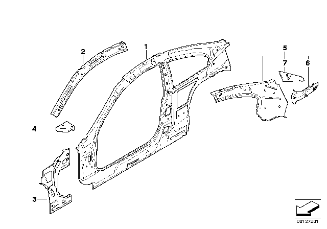 2007 BMW 650i Right Interior Side Frame Diagram for 41217155394