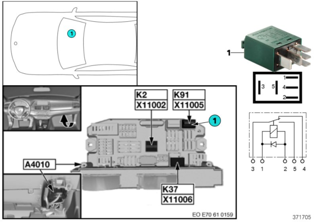 2012 BMW X5 Relay, Rear Wiper Diagram