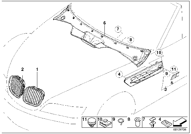 2000 BMW Z3 M Exterior Trim / Grille Diagram