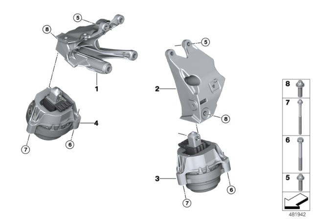 2020 BMW 530i ENGINE MOUNT, RIGHT Diagram for 22119488384