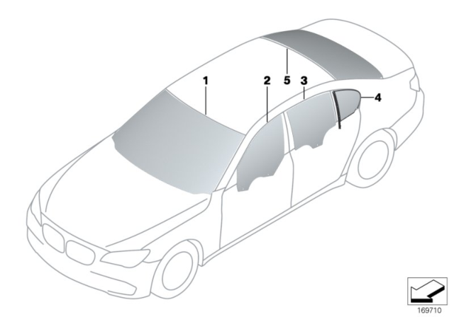 2011 BMW 750Li xDrive Side Window,Door,Green, Fixed, Rear Left Diagram for 51347177849