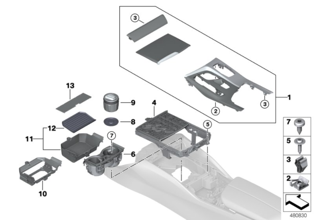 2020 BMW 530e Storage Compartment., Centre Console, Front Diagram for 51166833815