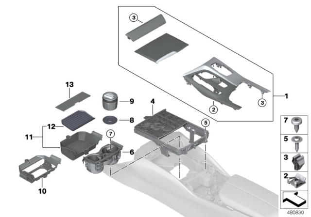 2020 BMW 540i Mounted Parts For Centre Console Diagram