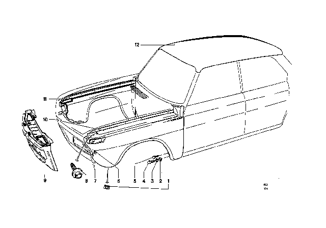 1969 BMW 2000 Side Panel, Front Diagram