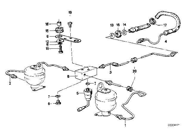 1980 BMW 733i Levelling Device / Tubing / Attaching Parts Diagram
