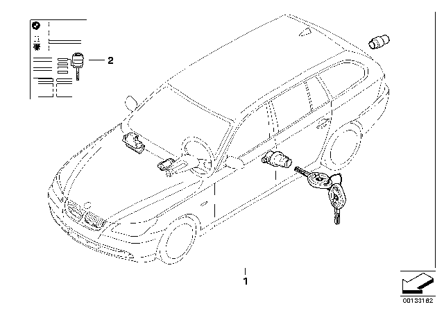 2006 BMW 530xi Set Uniform Locking System With Cas Control Unit (Code) Diagram for 51210033391