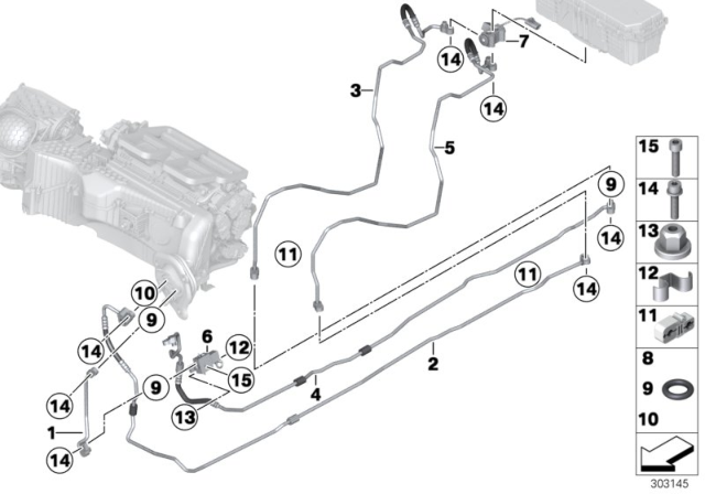 2013 BMW ActiveHybrid 3 Refrigerant Lines, Underfloor Diagram