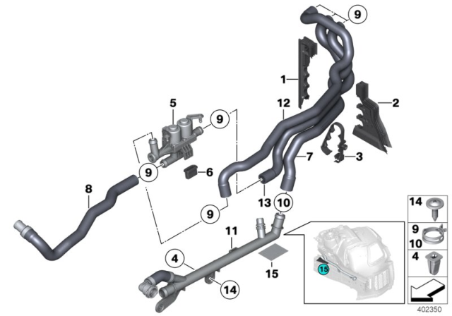 2012 BMW 640i Cooling Water Hoses Diagram