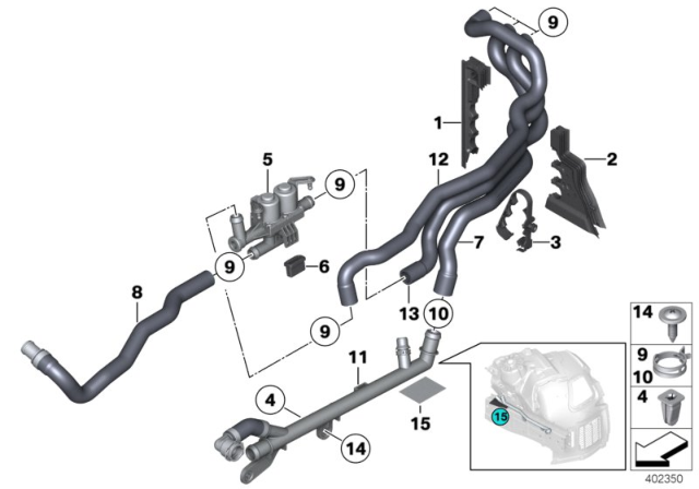 2016 BMW 535i xDrive Cooling Water Hoses Diagram