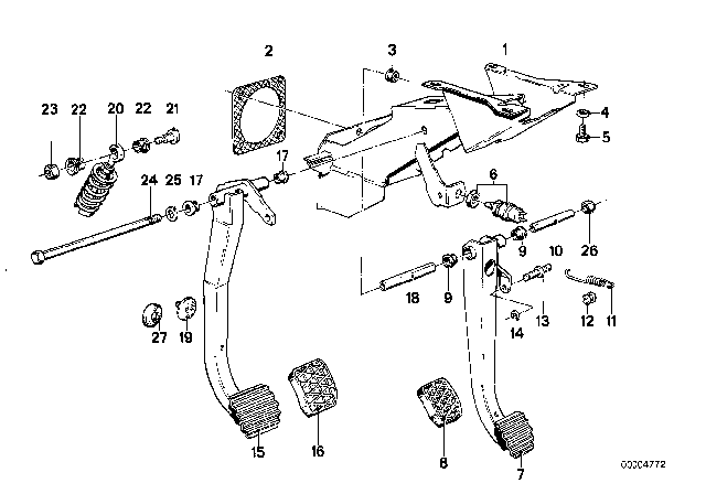 1987 BMW 635CSi Pedals / Stop Light Switch Diagram