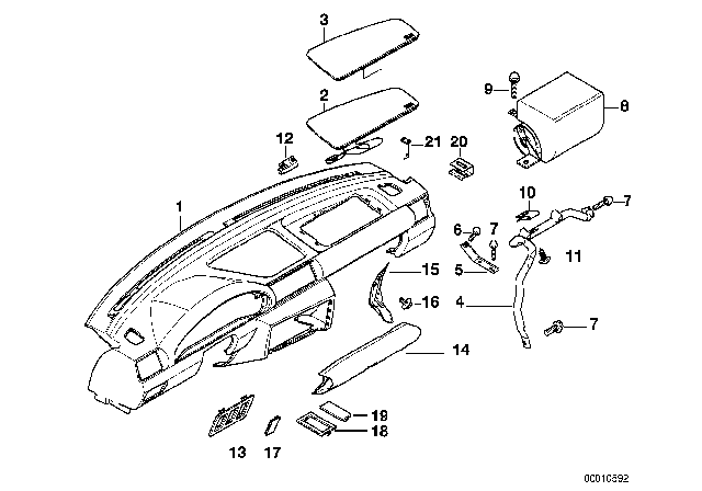 1999 BMW 318ti Dashboard Covering / Passenger's Airbag Diagram