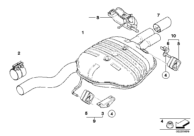 2005 BMW 525i Rear Muffler Diagram for 18307535104