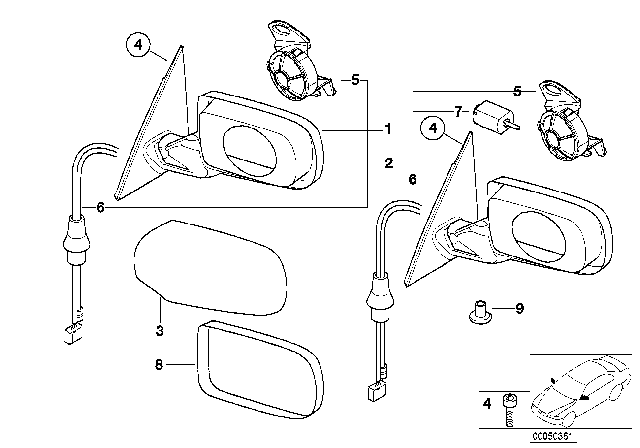 2003 BMW 325i Repair.Set For Right Outside Mirror Frame Diagram for 51168269026