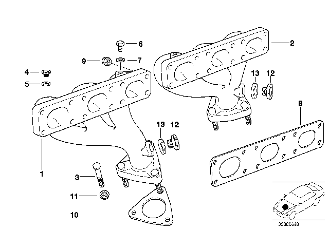 1998 BMW Z3 Exhaust Manifold, Front Diagram for 11621436521