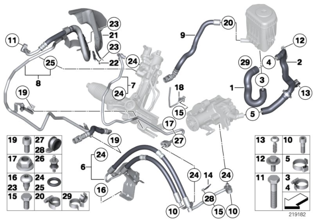 2010 BMW 550i GT xDrive Hydro Steering - Oil Pipes Diagram