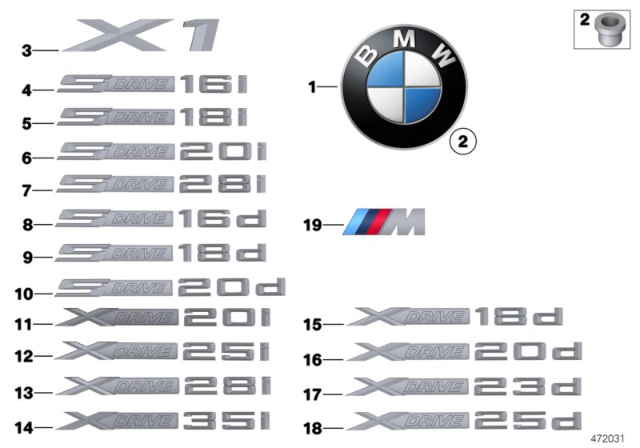 2015 BMW X1 Emblems / Letterings Diagram
