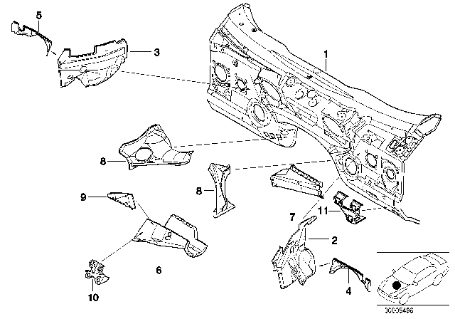 2002 BMW 540i Splash Wall Parts Diagram