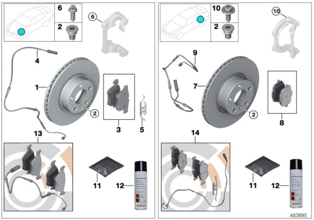 2013 BMW 535i Set, Brake Pads, With Brake-Pad Sensor Diagram for 34112449267