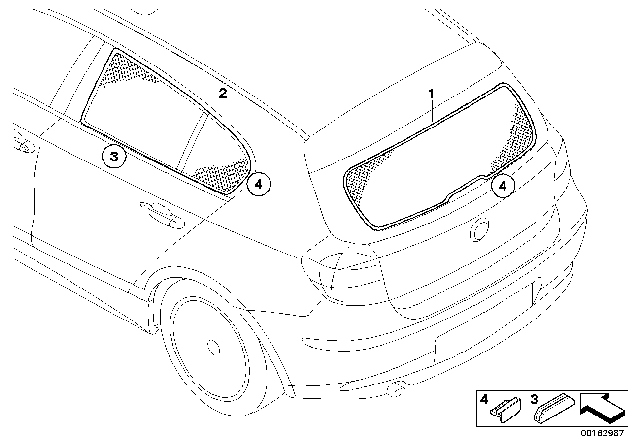 2010 BMW 128i Rear Side Windows Sun Blind Diagram for 51460432845