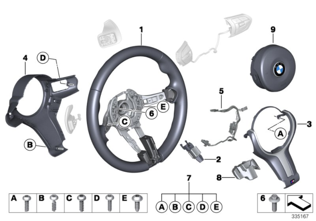 2019 BMW M4 M Sports Steering Wheel, Airbag Diagram