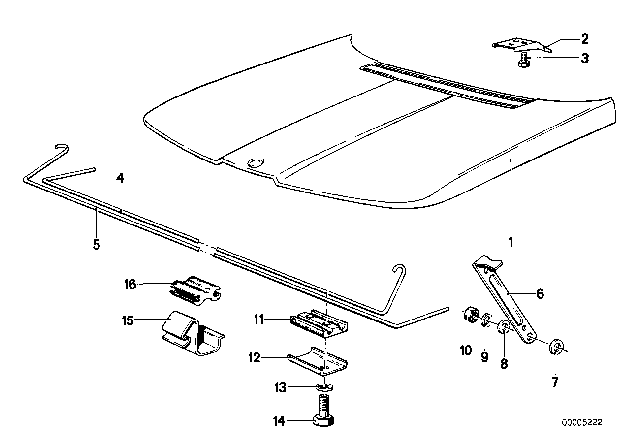 1975 BMW 530i Hood Diagram 1