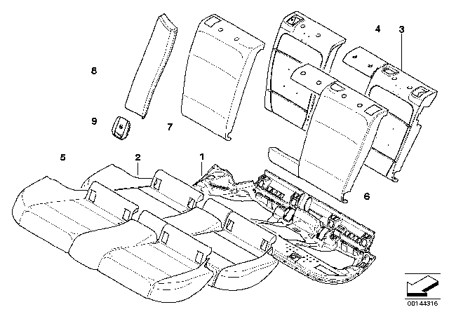 2006 BMW 325xi Cover Backrest Cloth Right Diagram for 52207118776