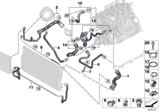 2012 BMW 528i xDrive Cooling System Coolant Hoses Diagram 2