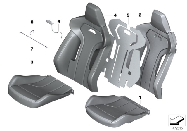 2016 BMW M4 Leather Cover Sport Backrest Left Diagram for 52108068575