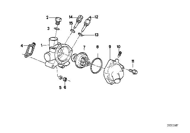 1989 BMW 525i Cooling System - Thermostat Housing Diagram