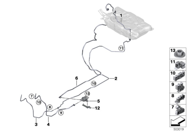 2020 BMW X3 CLIP, TUBING Diagram for 16197464237