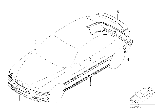 1998 BMW 318ti Retrofit Kit, M Rear Spoiler, Primed Diagram for 51712490053