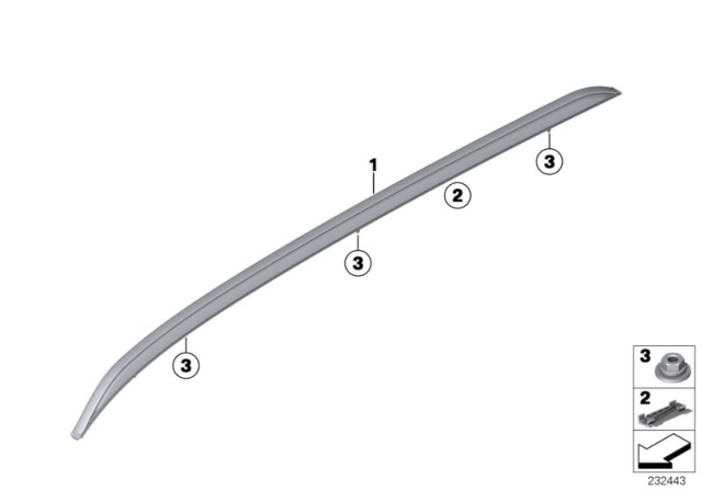 2016 BMW X3 Retrofit, Roof Rails Diagram