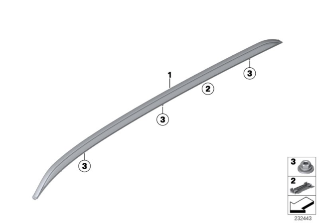 2017 BMW X3 Retrofit, Roof Rails Diagram