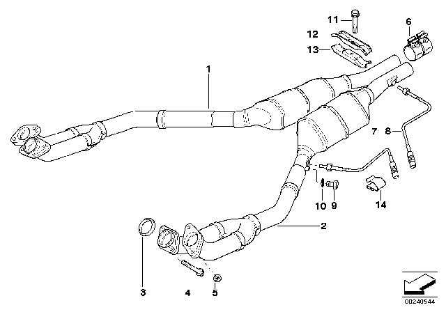 1999 BMW 540i Catalytic Converter / Front Silencer Diagram