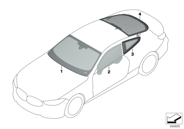 2019 BMW M850i xDrive Glazing Diagram