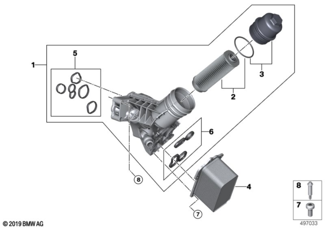 2017 BMW M240i Lubrication System - Oil Filter, Heat Exchanger Diagram