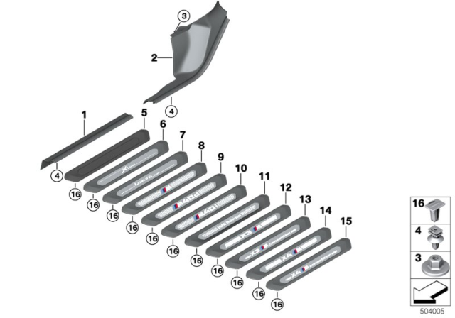2018 BMW X3 Cover Strip, Entrance Rear Left Diagram for 51477446641