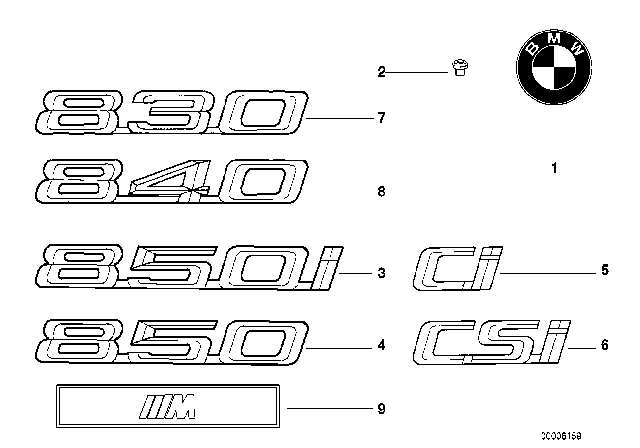 1994 BMW 850CSi Emblems / Letterings Diagram