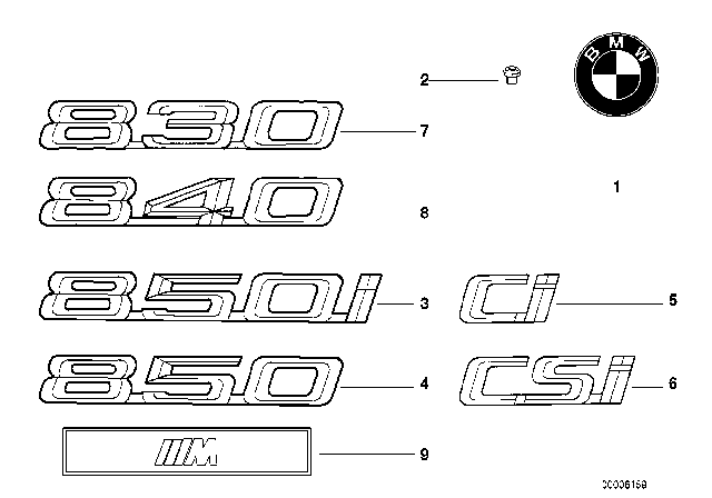 1995 BMW 850CSi Emblems / Letterings Diagram