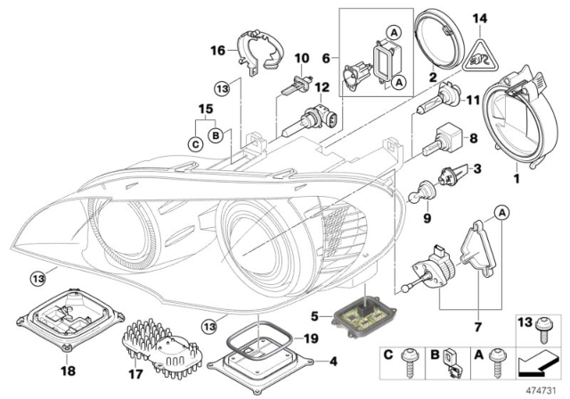 2013 BMW X5 Single Components For Headlight Diagram