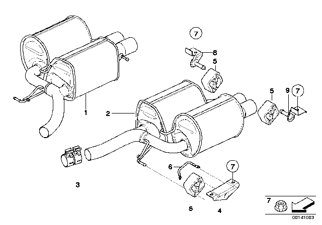 2008 BMW M5 Sedan Rear Muffler Right Diagram for 18107835962