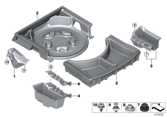 2019 BMW 530i Storage Tray, Luggage-Compartment Floor Diagram