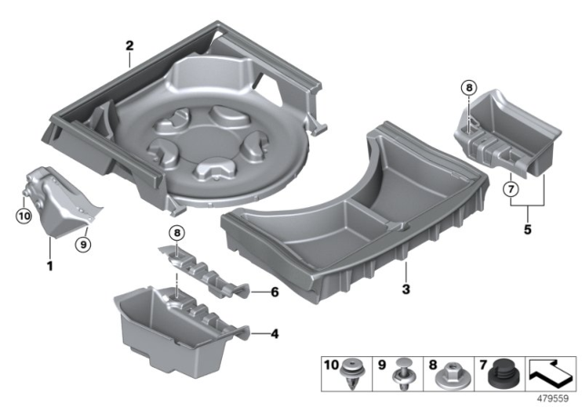 2019 BMW 530i xDrive Storage Tray, Luggage-Compartment Floor Diagram