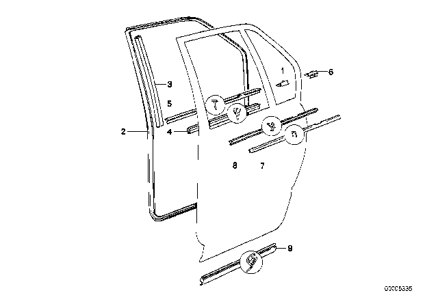 1987 BMW 735i Door Weather Strip Inner Right Diagram for 51228105104