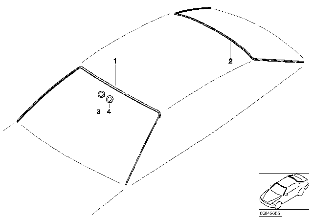 2000 BMW 323Ci Glazing, Mounting Parts Diagram