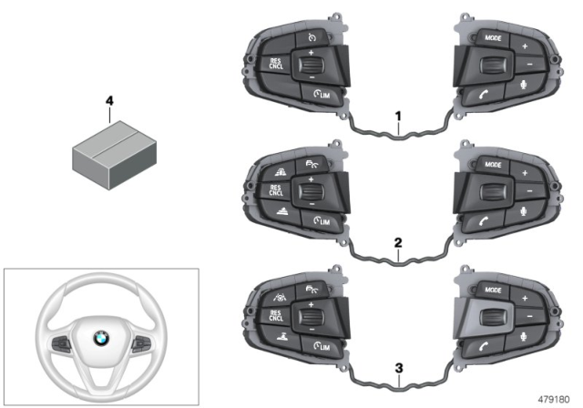 2019 BMW 640i xDrive Gran Turismo Multifunct Steering Switch Diagram for 61317942423