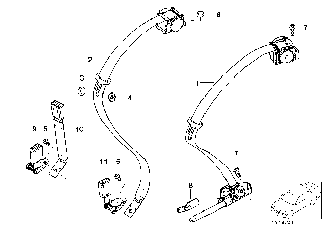 2006 BMW 750Li Rear Center Upper Seat Belt Diagram for 72117037848